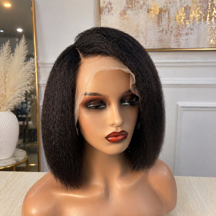 10 Inch Lacefront  Kinky Straight Human Hair Bob wig.