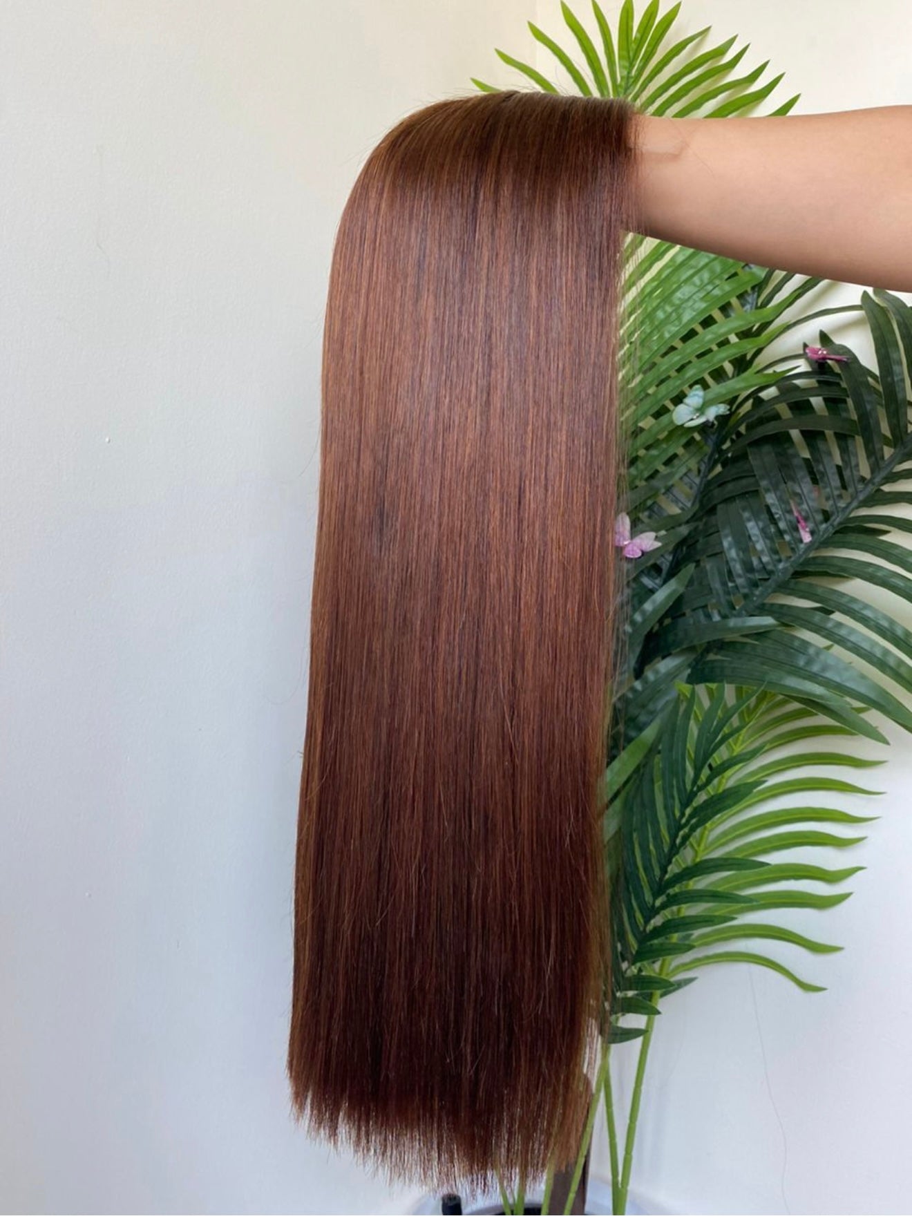 Perruque en cheveux humains raides, couleur 4, dentelle HD 13*4