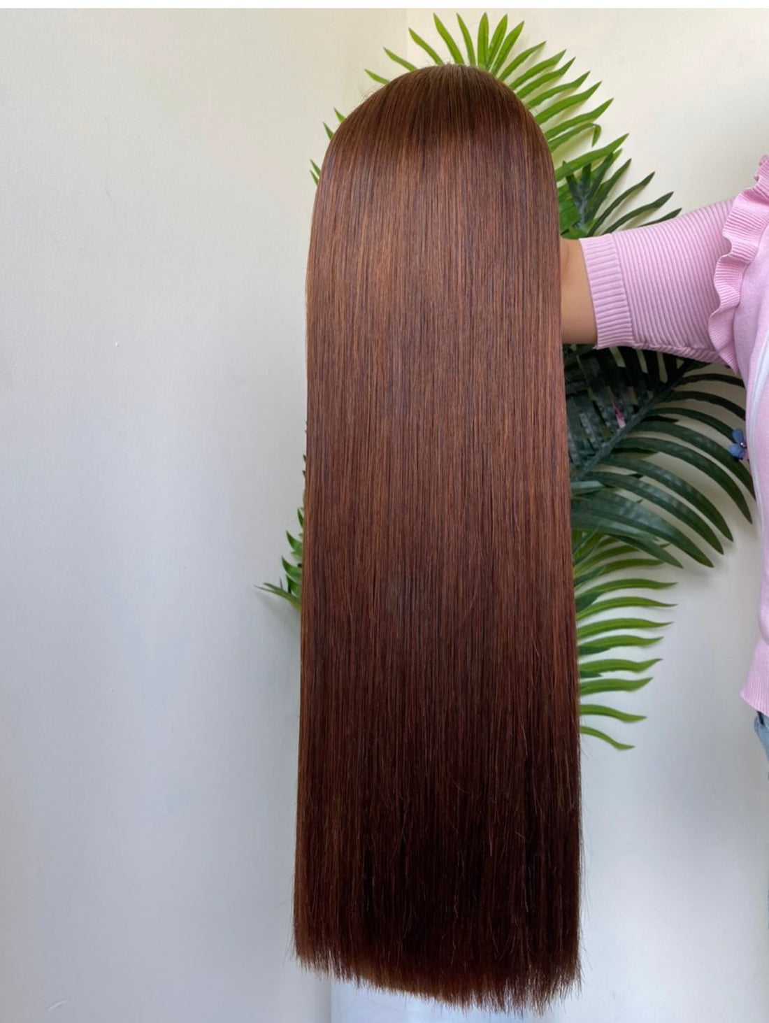 Perruque en cheveux humains raides, couleur 4, dentelle HD 13*4